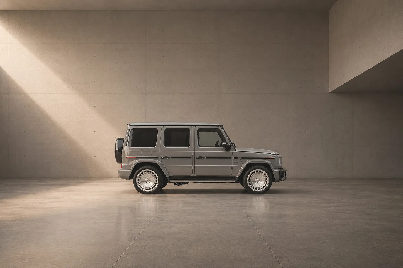 Mercedes G-Class on forged Avant Garde wheels in a warm gallery space